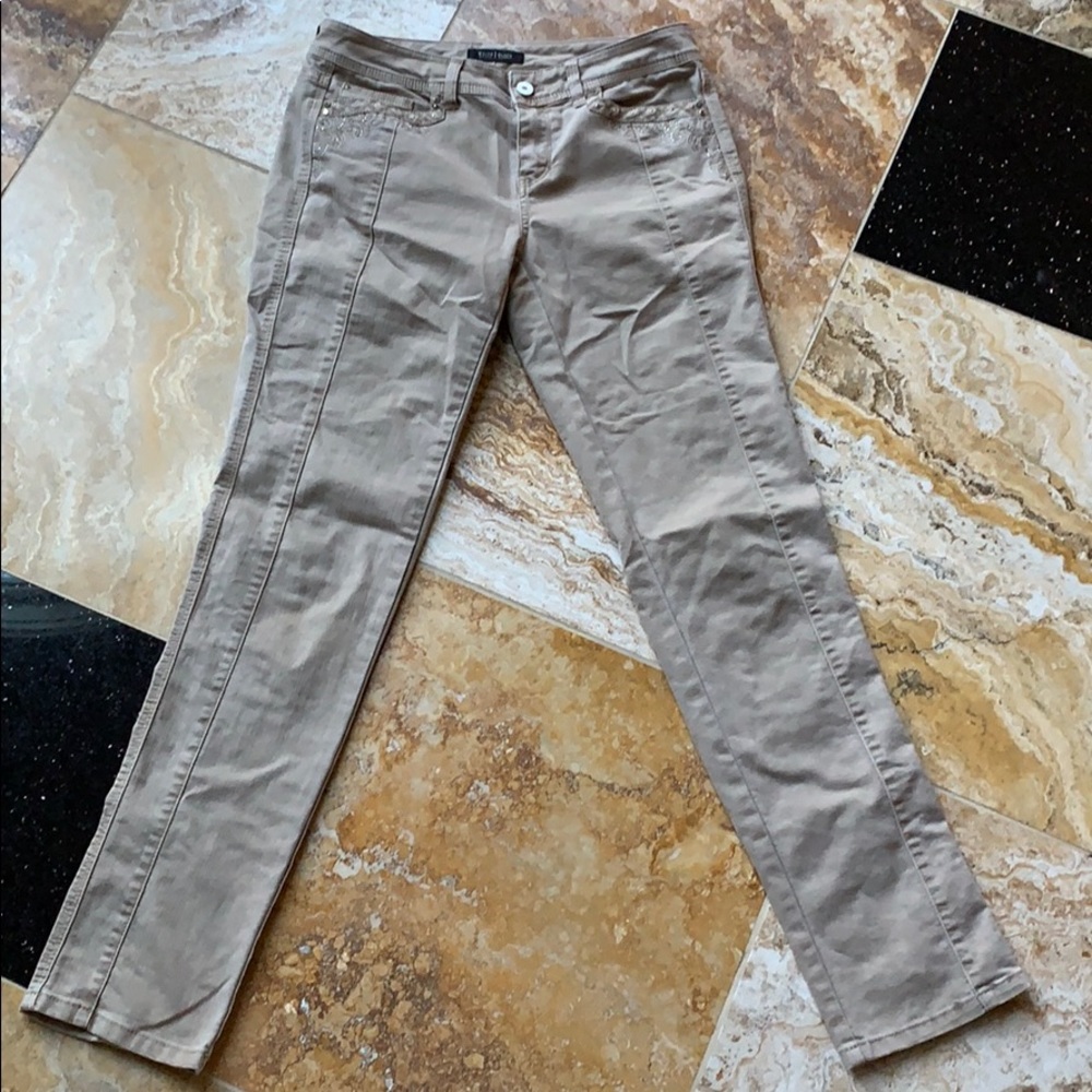 White House Black Market tan/slim leg/ embellished